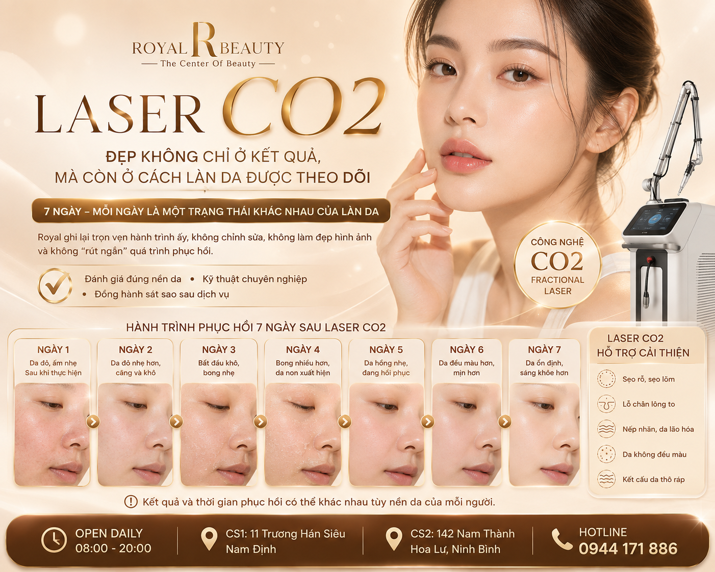 Laser CO2 tại Nam Định – 7 Ngày Theo Dõi Làn Da Sau Liệu Trình Tại ROYAL BEAUTY