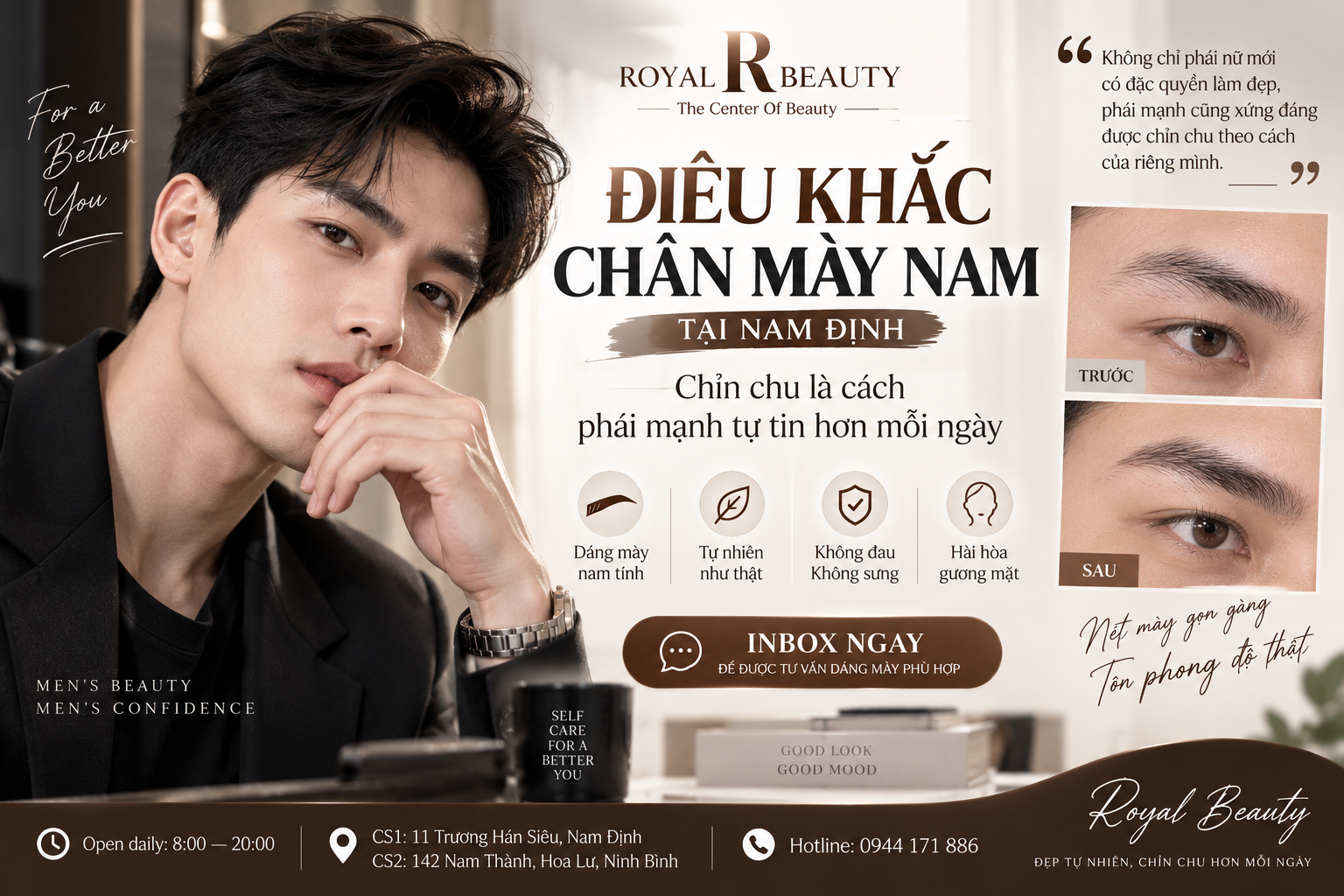 Điêu Khắc Chân Mày Nam Tại Nam Định – Dáng Mày Tự Nhiên, Chuẩn Phong Độ Tại Royal Beauty