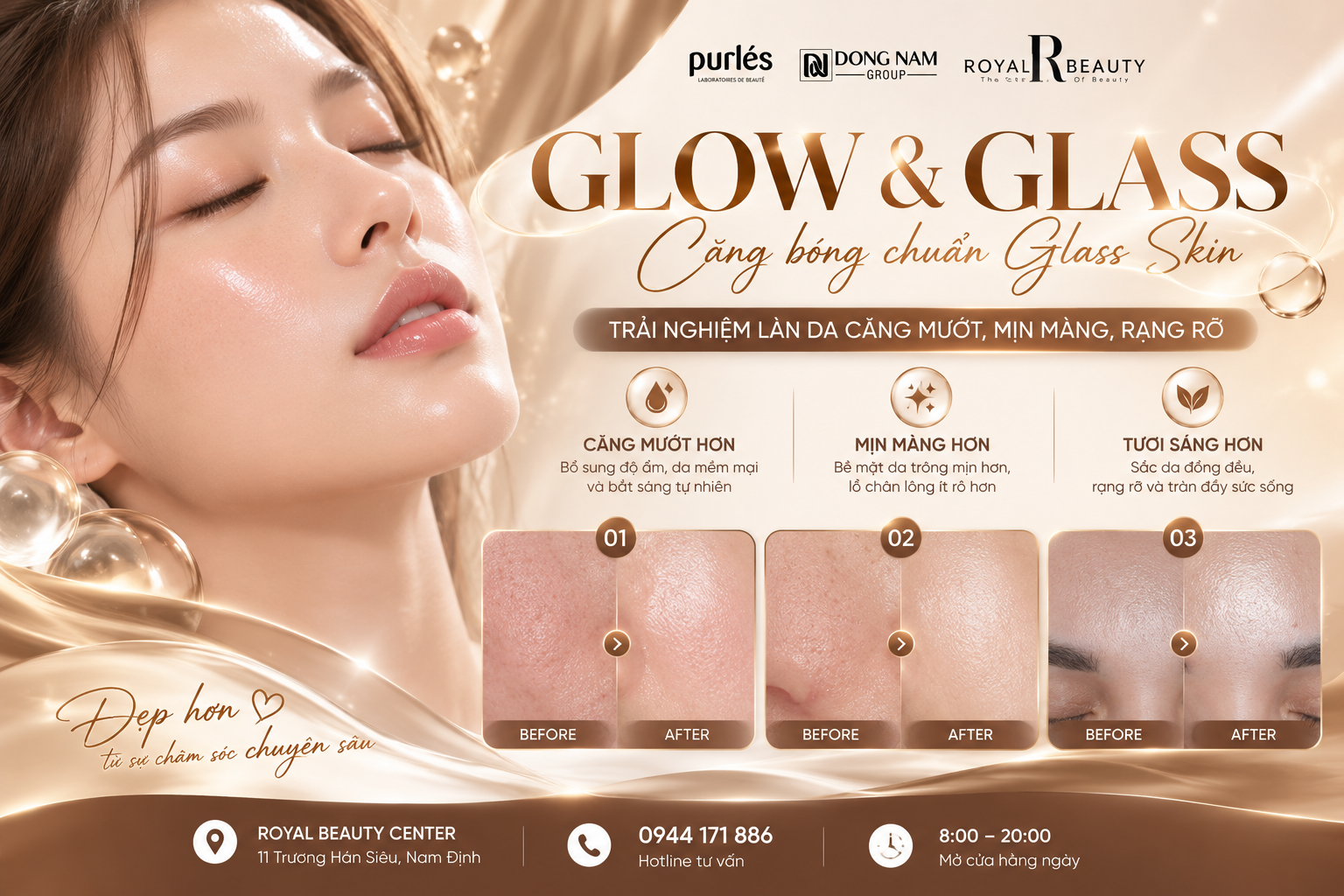 Glow & Glass Purlés – Chăm Sóc Da Căng Bóng Glass Skin | Royal Beauty